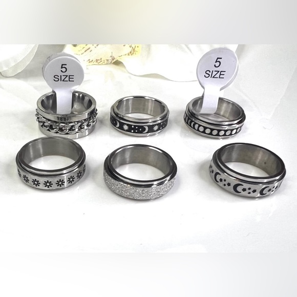 6PCS Anti Anxiety Ring Stainless Steel Spinner Ring - Picture 2 of 4